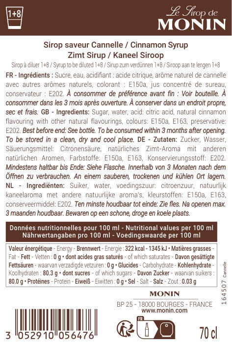 Le Sirop de MONIN Saveur Cannelle