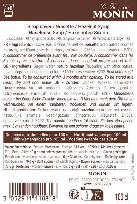 Le Sirop de MONIN Saveur Noisette