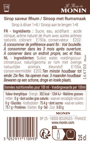 Le Sirop de MONIN Saveur Rhum