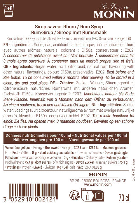 Le Sirop de MONIN Saveur Rhum