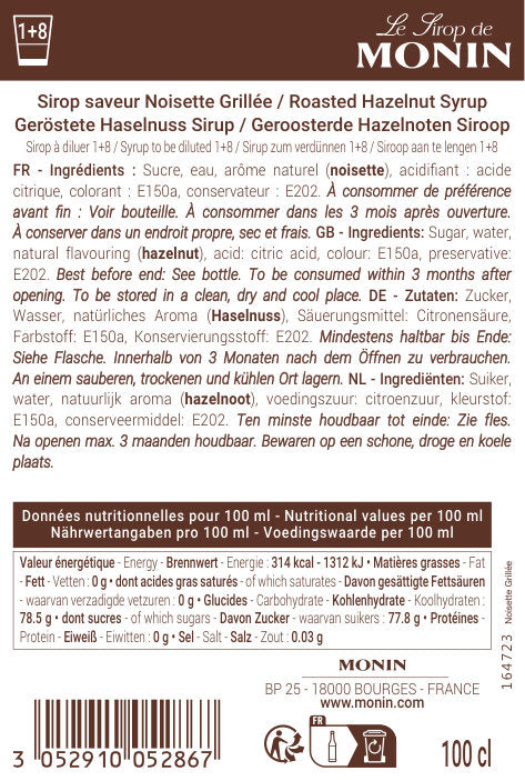 Le Sirop de MONIN Saveur Noisette Grillée