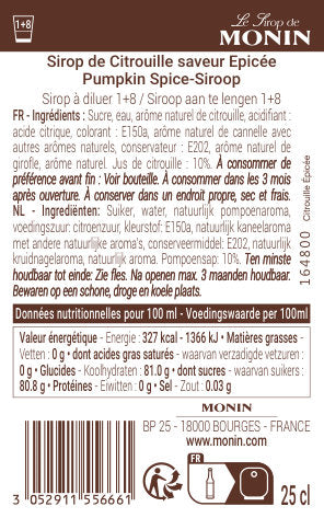 Le Sirop de MONIN Citrouille Saveur Epicée