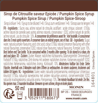 Le Sirop de MONIN Citrouille Saveur Epicée