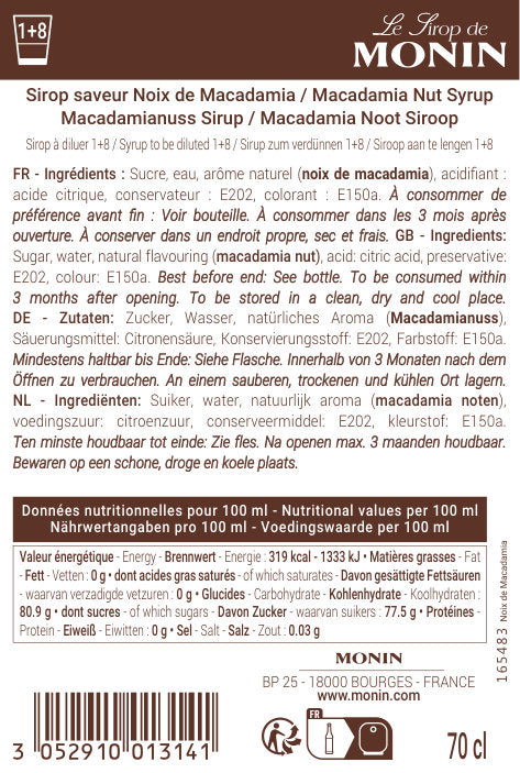 Le Sirop de MONIN Saveur Noix de Macadamia
