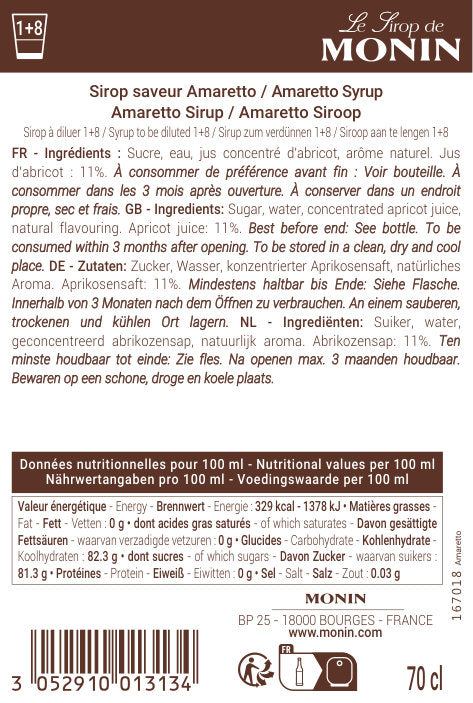Le Sirop de MONIN Saveur Amaretto