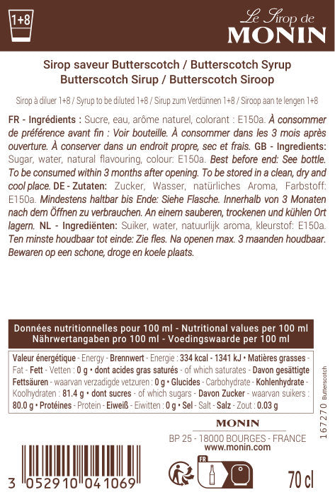 Le Sirop de MONIN Saveur Butterscotch