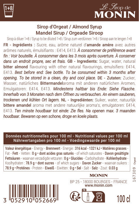 Le Sirop de MONIN Orgeat
