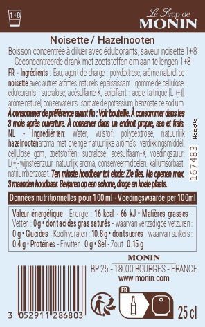 Le Sirop de MONIN Noisette sans Sucre