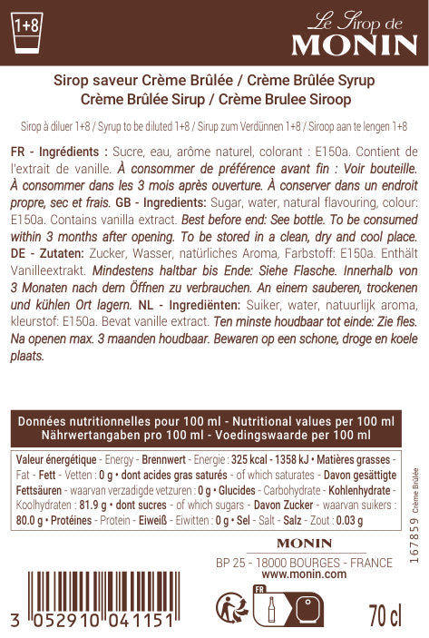 Le Sirop de MONIN Saveur Crème Brulée