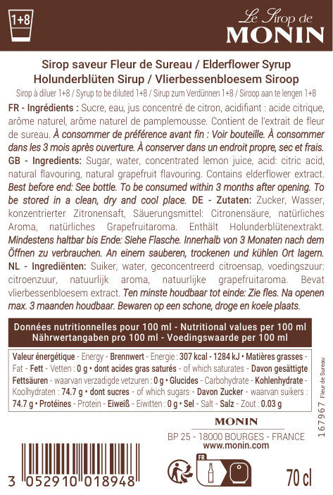 Le Sirop de MONIN Saveur Fleur de Sureau