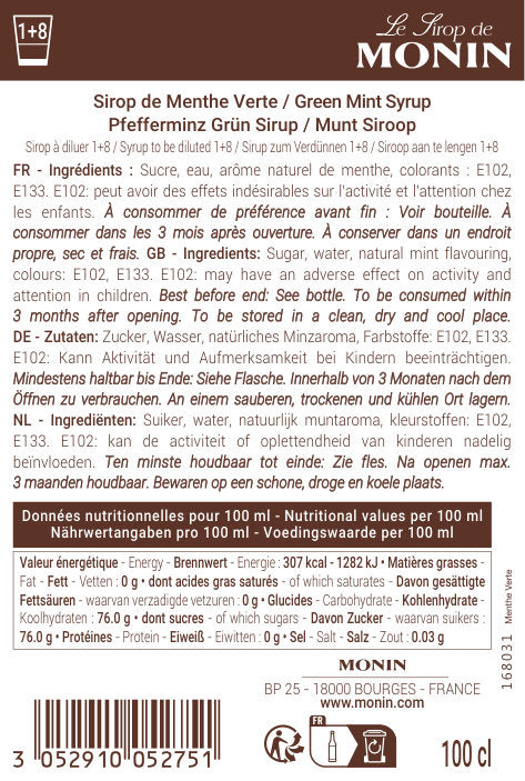 Le Sirop de MONIN Menthe Verte