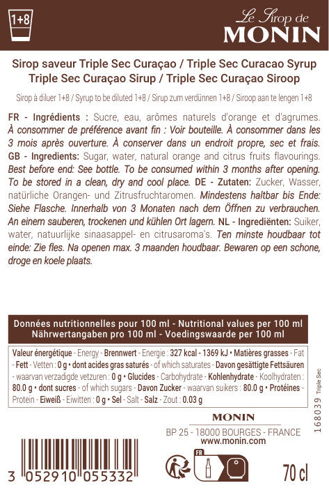 Le Sirop de MONIN Saveur Curaçao Triple Sec