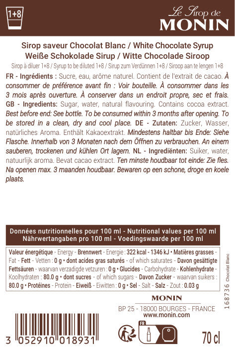 Le Sirop de MONIN Saveur Chocolat Blanc