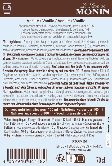 Le Sirop de MONIN Vanille sans Sucre