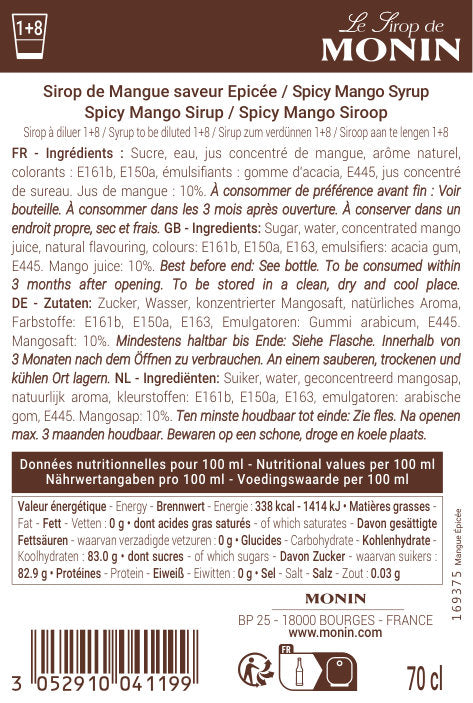Le Sirop de MONIN Mangue Saveur Epices