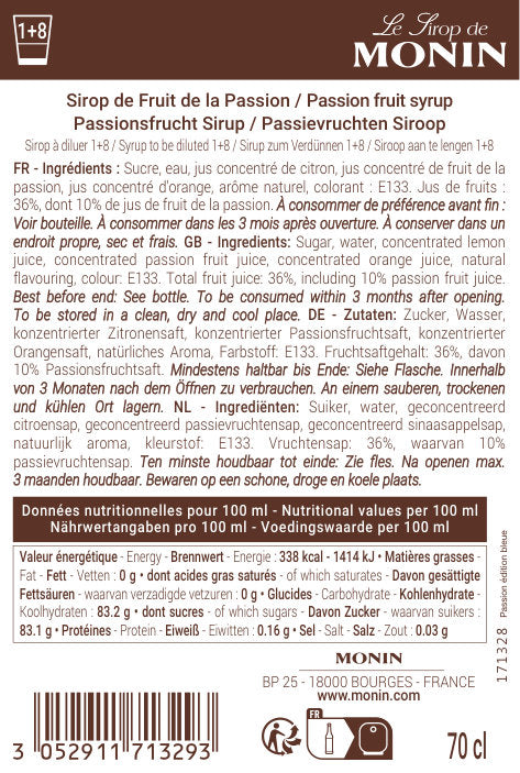 Le Sirop de MONIN Fruit de la Passion Edition Bleue