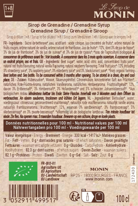 Le Sirop de MONIN Grenadine Bio