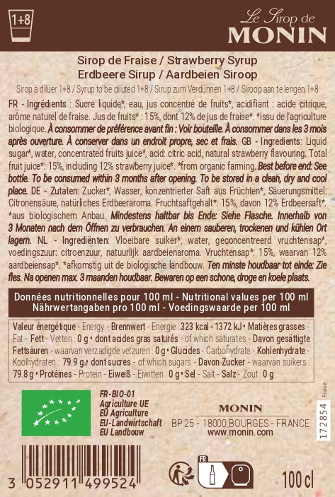 Le Sirop de MONIN Fraise Bio
