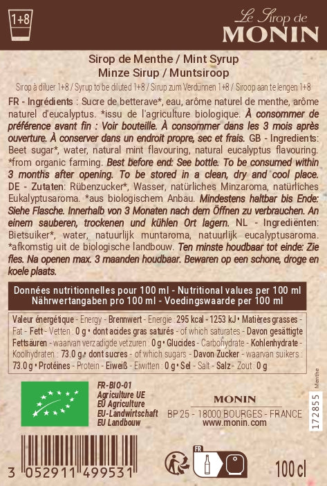 Le Sirop de MONIN Menthe Bio