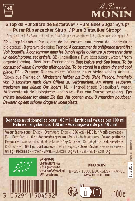 Le Sirop de MONIN Pur Sucre de Betterave Bio