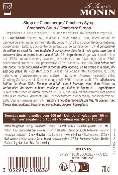 Le Sirop de MONIN Canneberge