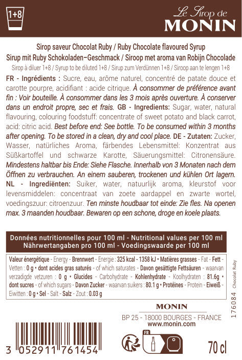 Le Sirop de MONIN Saveur Chocolat Ruby