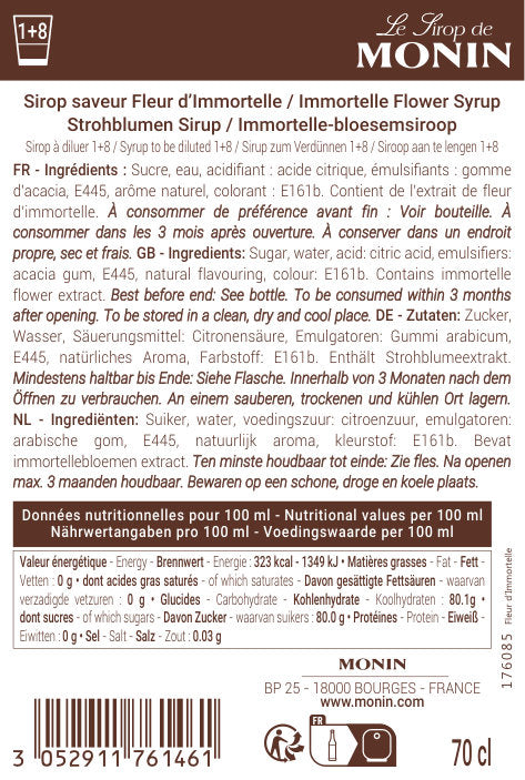 Le Sirop de MONIN Saveur Fleur d'Immortelle