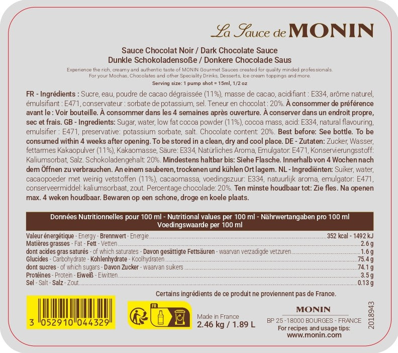 La Sauce de MONIN Chocolat Noir